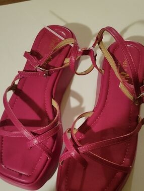 Chase + Chloe Hot Pink Strappy Wedge Sandals